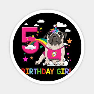 Pug Birthday - 5 Years Old Unicorn Pugicorn Party Magnet